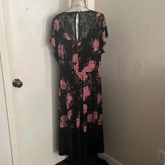 Torrid Black Pink Roses Floral Lace Detailing In Front Dress Contemporary - Picture 4 of 11
